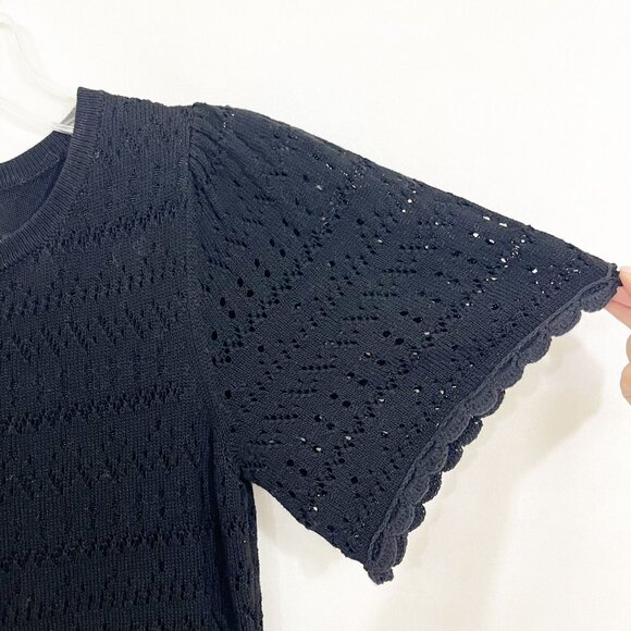 Kate Spade New York Black Pointelle Knit Scalloped Hem Midi Dress - Size XS - Picture 5 of 8